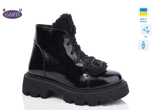 Ботинки Garti 6971 чорний лак мех в магазине Фонтан Обуви