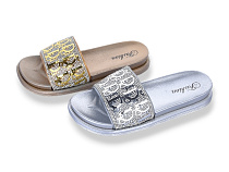 Шлепанцы Super Gear 02-888 gold-silver mix в магазине Фонтан Обуви