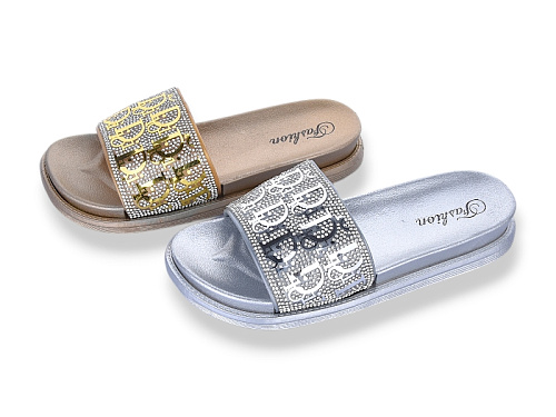 Шлепанцы Super Gear 02-888 gold-silver mix в магазине Фонтан Обуви