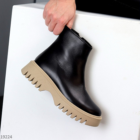 Ботинки garti 6722 чорна шкіра-беж байка в магазине Фонтан Обуви