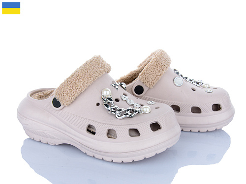 Кроксы Roks 1410 хутро бежевий в магазине Фонтан Обуви