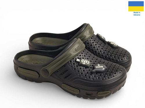 Кроксы Rai Shoes СД48 чорний-хакі в магазине Фонтан Обуви