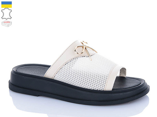 Шлепанцы Sali 229 бежевий чор-п. в магазине Фонтан Обуви