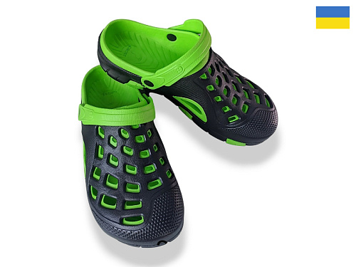 Кроксы Rai Shoes 308 чор-зелений в магазине Фонтан Обуви