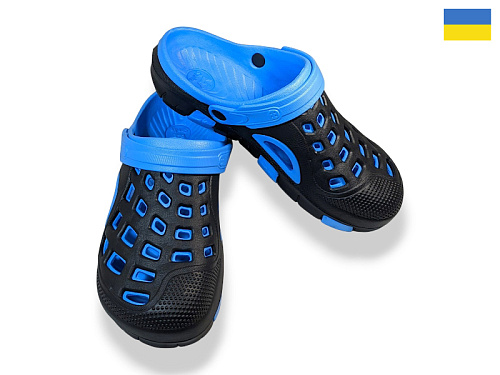 Кроксы Rai Shoes 308 чор-блакитний в магазине Фонтан Обуви
