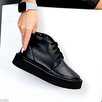 Ботинки No Brand 293 чорна шкіра мех в магазине Фонтан Обуви