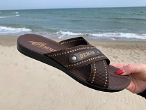 Шлепанцы Gurkem TRK2026-1 коричневий-white в магазине Фонтан Обуви