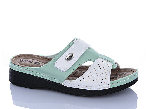 Шлепанцы Sali One 209-11 біл-зелений в магазине Фонтан Обуви