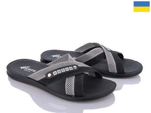Шлепанцы Demur 2024-004-1 чорний-сірий батал в магазине Фонтан Обуви