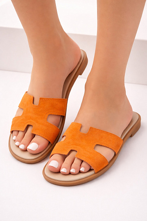 Шлепанцы 64 оранжевий замш в магазине Фонтан Обуви
