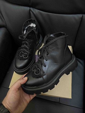 Ботинки Garti 6971 чорна шкіра мех в магазине Фонтан Обуви