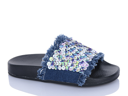 Шлепанцы Miss Ilonna Джинс паєдки blue в магазине Фонтан Обуви
